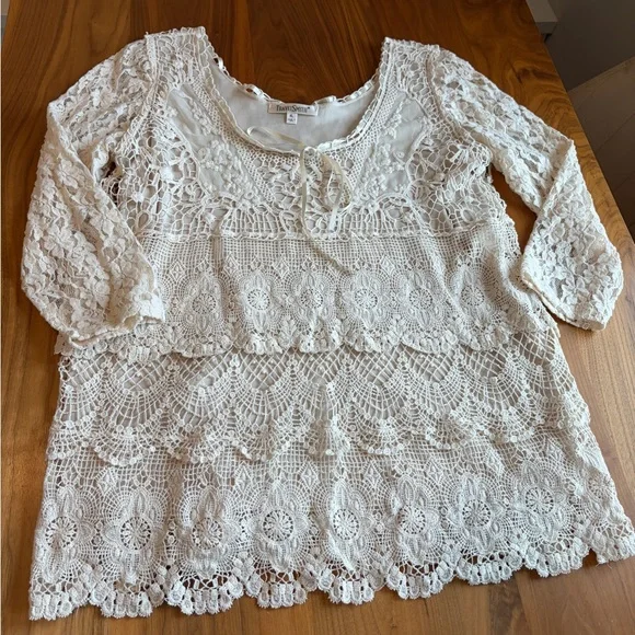 TravelSmith Boho Lace Tunic XL | Cottagecore Romantic Layering Top - Picture 2 of 6